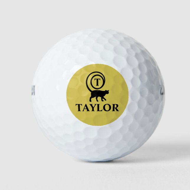 Balles De Golf Nom du monogramme Kitty initial Chat Lover Or Noir (Devant)