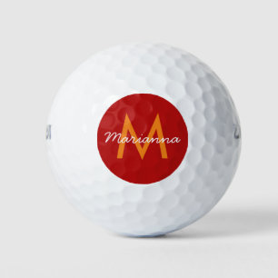 Balles De Golf Nom du monogramme moderne orange rouge