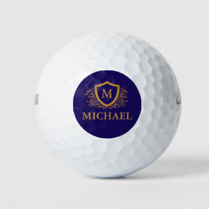 Balles De Golf Nom du monogramme personnalisé bleu et or de la ma
