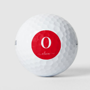 Balles De Golf Nom du script Monogramme Personnalisé Rouge Et Bla