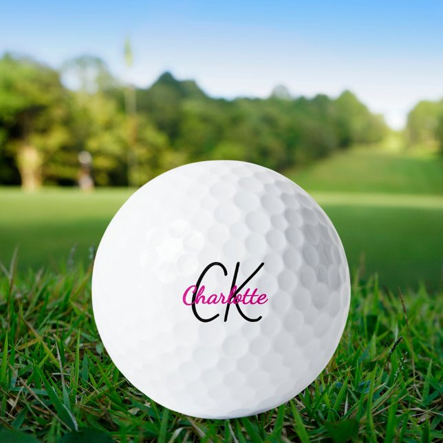 Balles De Golf Nom initial du monogramme rose chaud (Créateur téléchargé)