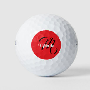 Balles De Golf Nom initial minimaliste moderne monogramme rouge