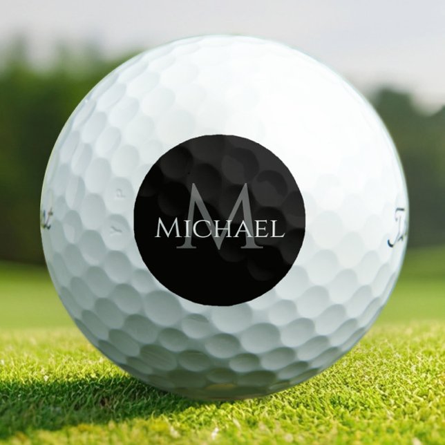 Balles De Golf Nom initial personnalisé monogramme noir  (Custom Monogram Black & Gray Golf Balls – Elegant Initial & Name Design for Stylish Play)