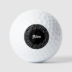 Balles De Golf Nom Modern Cute Polka Dot noir et blanc