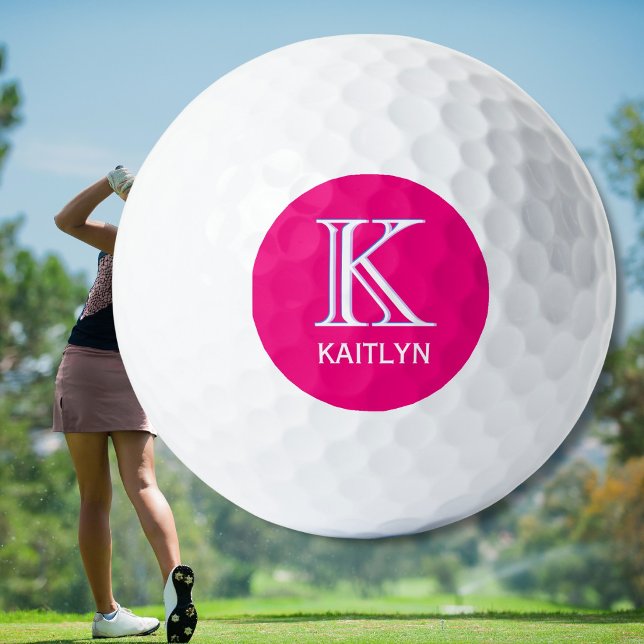 Balles De Golf Nom monogramme féminin rose chaud à 3 couches (Créateur téléchargé)