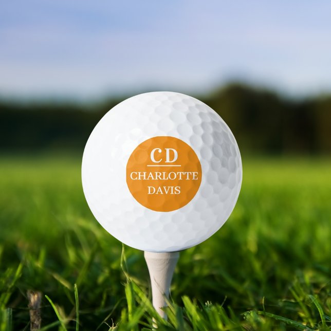 Balles De Golf Nom monogrammé orange (Créateur téléchargé)