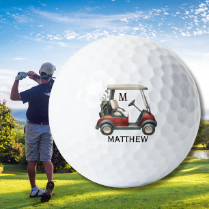 Balles De Golf Nom monogramme personnalisé sur chariot rouge uniq