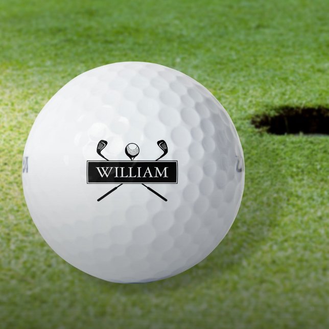 Balles De Golf Nom personnalisé Clubs Noir Et Blanc (Personalized Name Black And White Clubs Golf Balls)