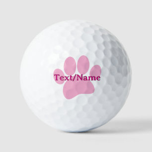 Balles De Golf Nom personnalisé Empreinte de patte de chien rose