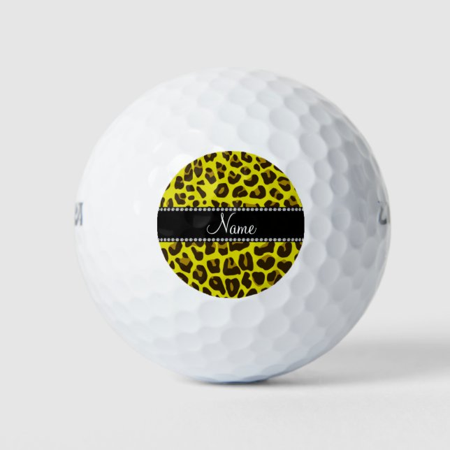 Balles De Golf Nom personnalisé jaune léopard motif (Devant)