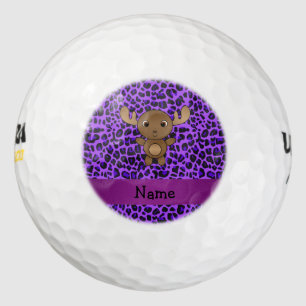 Balles De Golf Nom personnalisé orignal violet empreinte de léopa