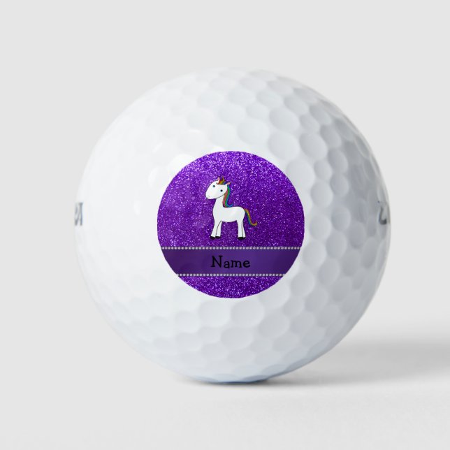 Balles De Golf Nom personnalisé unicorne violet parties scintilla (Devant)