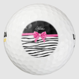Balles De Golf Nom personnalisé zèbre rayé arc rose