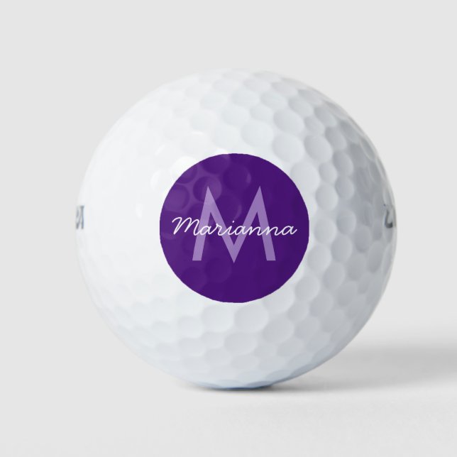 Balles De Golf Nom pourpre et monogramme moderne (Devant)
