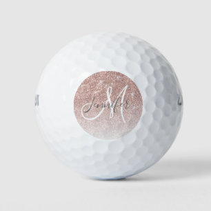 Balles De Golf Nom rose Girly de monogramme d'étincelle de