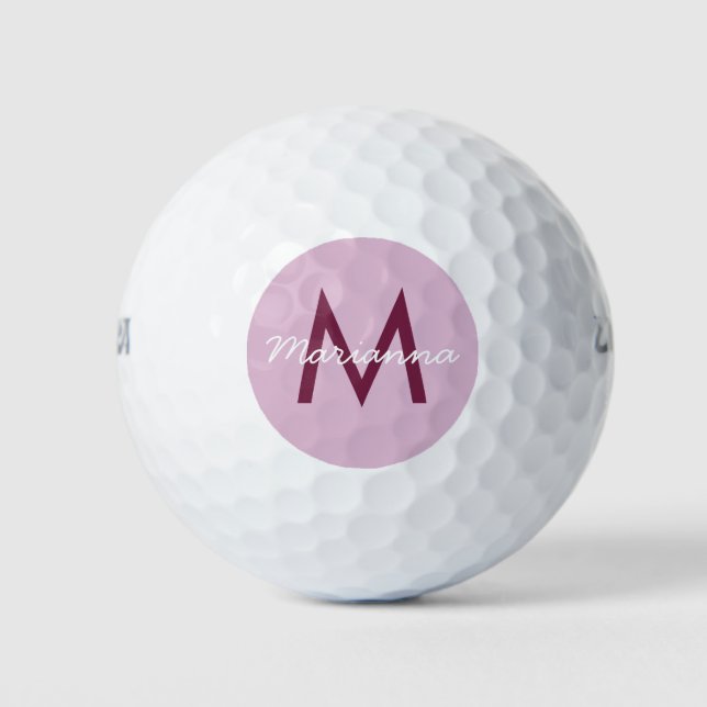 Balles De Golf Nom rose mauve et Monogramme moderne (Devant)