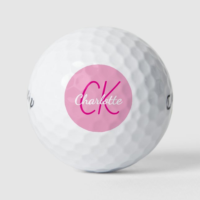 Balles De Golf Nom rose monogramme initiales (Devant)