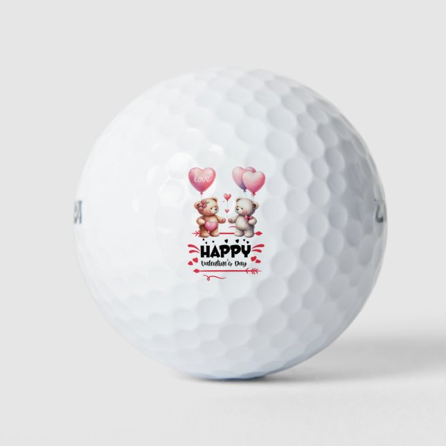 Balles De Golf Nounours à la Saint Valentin avec coeur (Devant)