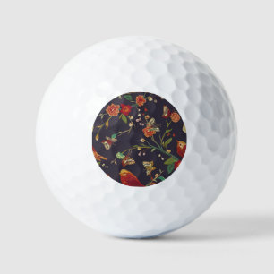 Balles De Golf Oiseau vintage, Papillon, Aquarelle de broderie.