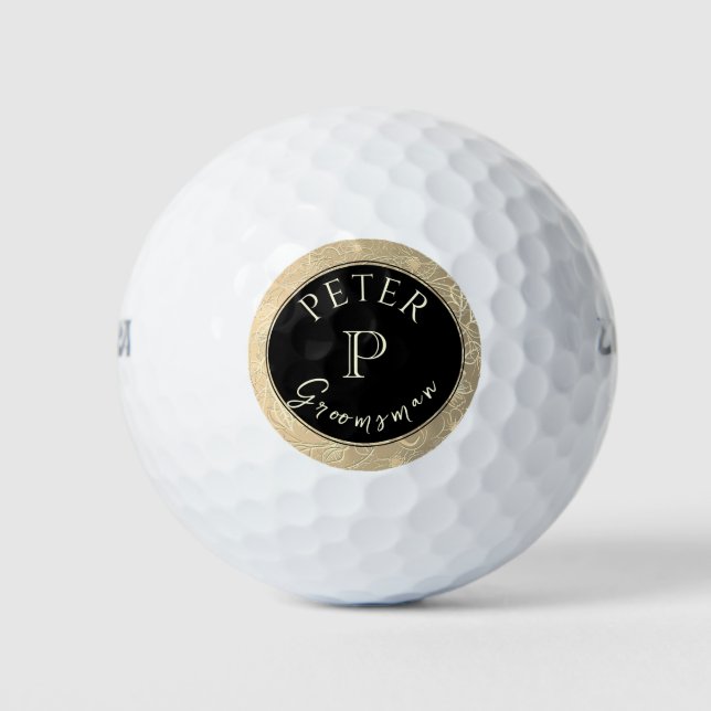Balles De Golf Or Monogrammé Garçon d'Honneur en Or Noir (Devant)