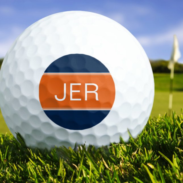Balles De Golf Orange et Monogramme bleu Premier Golfeur personna (Orange & Blue Monogram Initial Personalized Golfer Golf Balls)