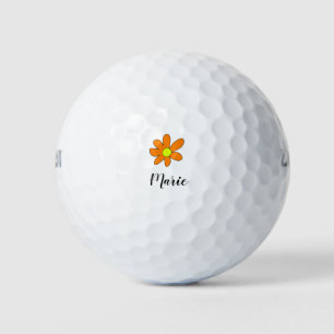 Balles De Golf Orange jaune Daisy abstrait ajouter nom texte feme