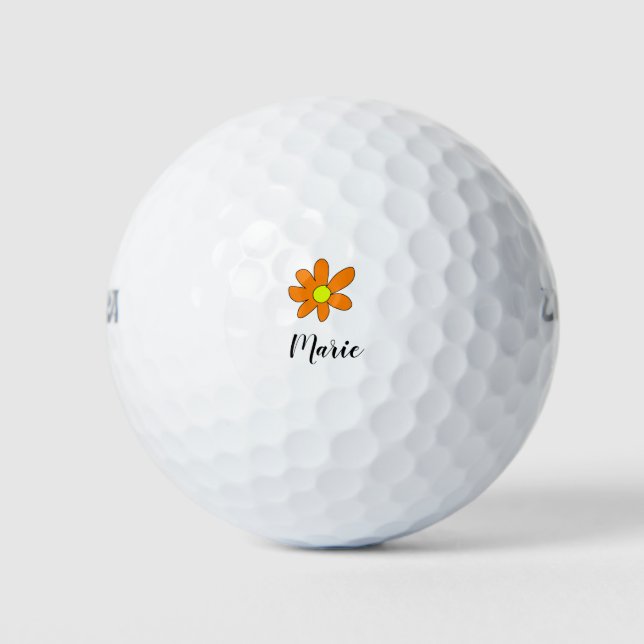 Balles De Golf Orange jaune Daisy abstrait ajouter nom texte feme (Devant)