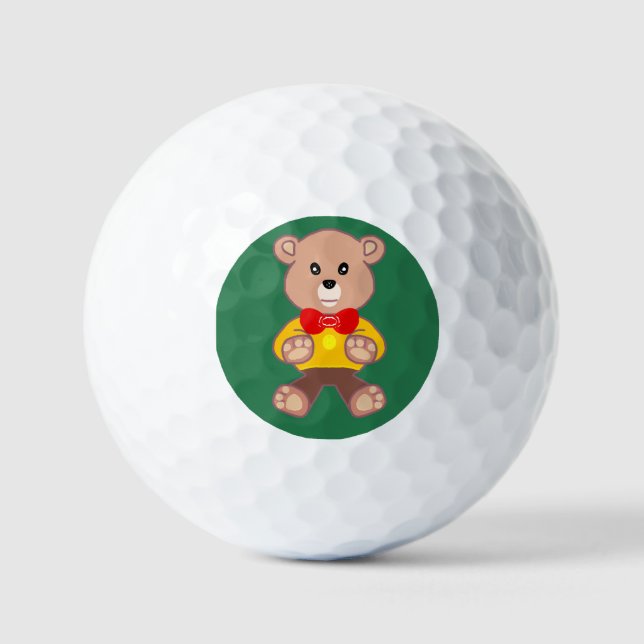 Balles De Golf Ours en peluche noeud papillon sur vert (Recto)