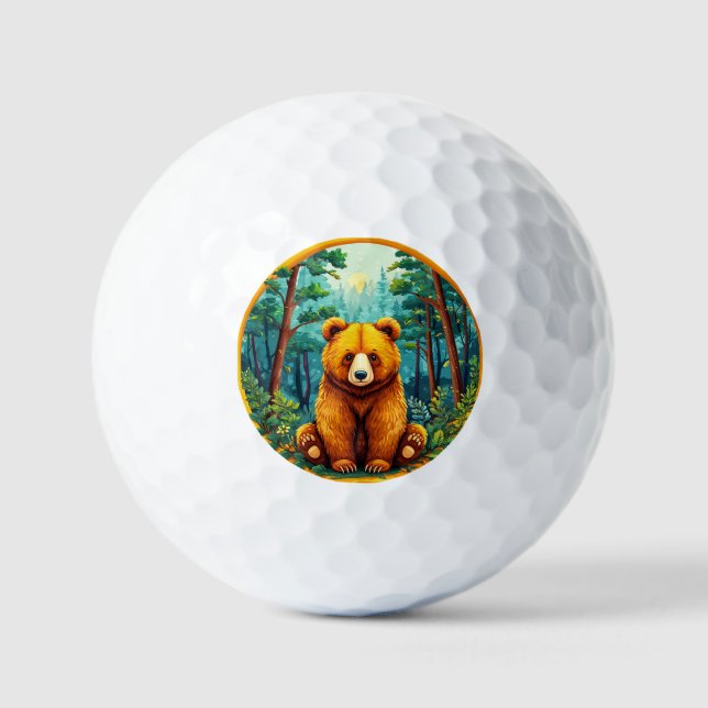 Balles De Golf Ours Grizzly dans une forêt (Recto)