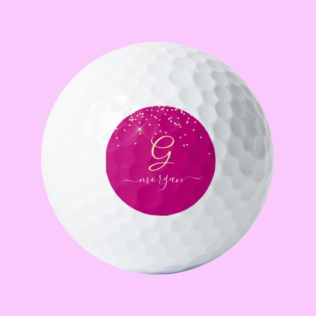 Balles De Golf Paillettes dorées & Monogramme Nom en écriture bla (Créateur téléchargé)