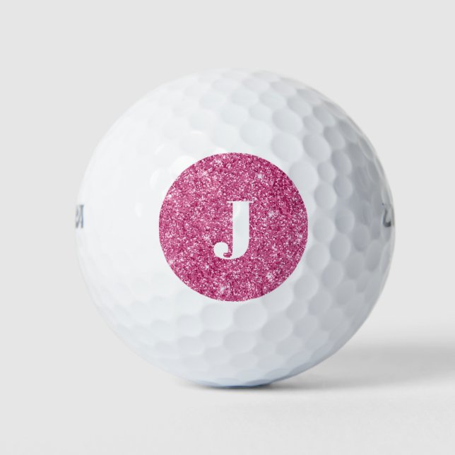 Balles De Golf Paillettes Magenta Monogramme (Devant)