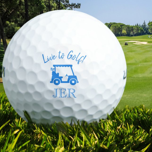 Balles De Golf Panier de golf Initiales monogrammes Live to Golf  (Golf Cart Monogrammed Initials Live to Golf Blue Golf Balls)