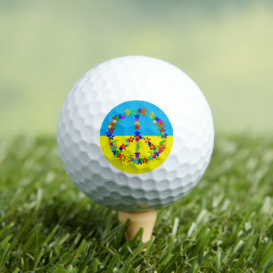 Balles De Golf Panneau de paix avec fleurs, drapeau ukrainien