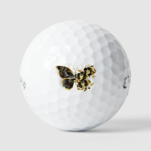 Balles De Golf Papillon à fleurs d'or avec orchidée noire