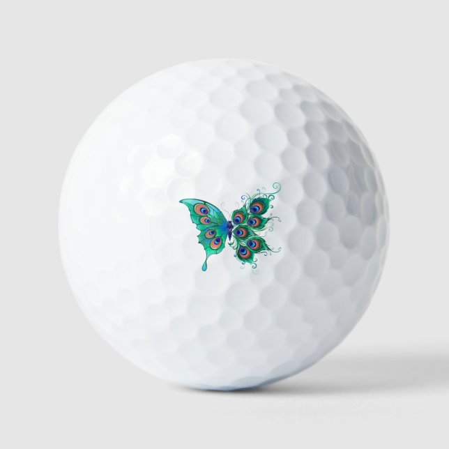 Balles De Golf Papillon aux plumes de paon vert (Recto)