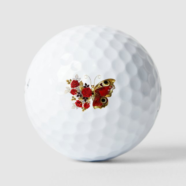 Balles De Golf Papillon de fleurs rouges aux roses rouges (Devant)