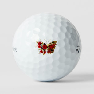Balles De Golf Papillon de fleurs rouges aux roses rouges
