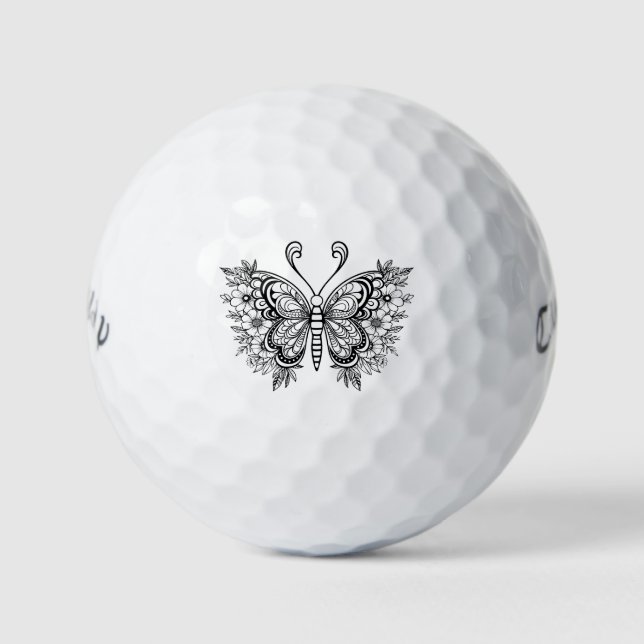Balles De Golf Papillon floral noir (Devant)