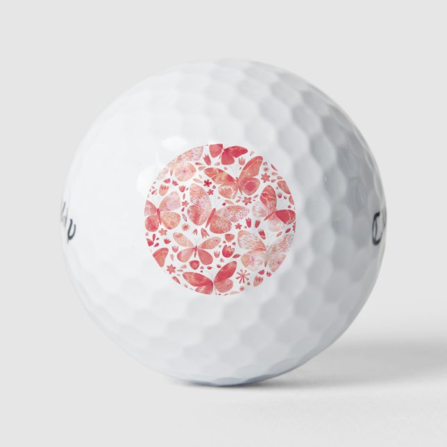 Balles De Golf Papillons Aquarelle Corail Rose Balls de golf (Devant)