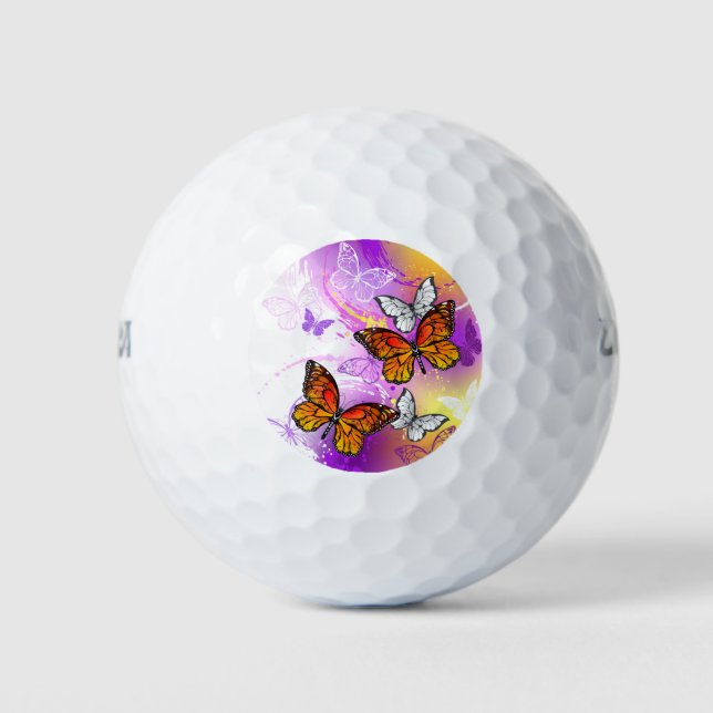 Balles De Golf Papillons Monarque sur Arrière - plan pourpre (Devant)