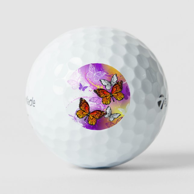 Balles De Golf Papillons monarques sur fond violet (Recto)