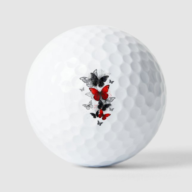 Balles De Golf Papillons noirs et rouges volants (Recto)