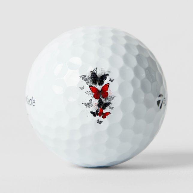 Balles De Golf Papillons noirs et rouges volants (Recto)