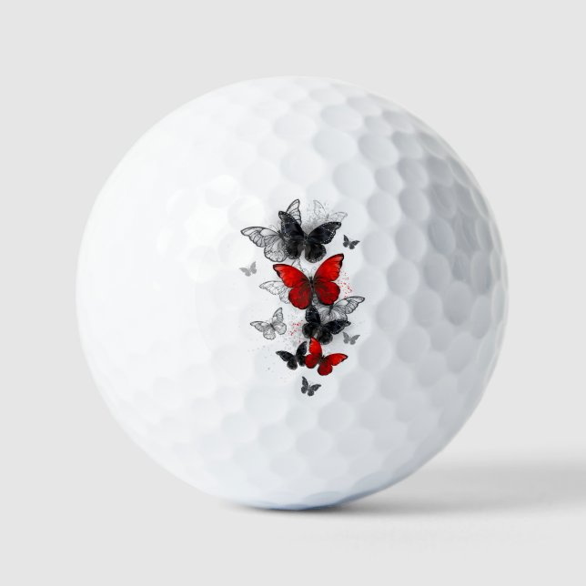 Balles De Golf Papillons noirs et rouges volants (Recto)