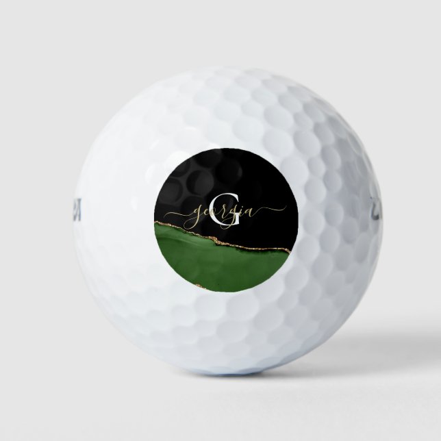 Balles De Golf Parties scintillant d'or et Monogramme d'âge vert (Devant)
