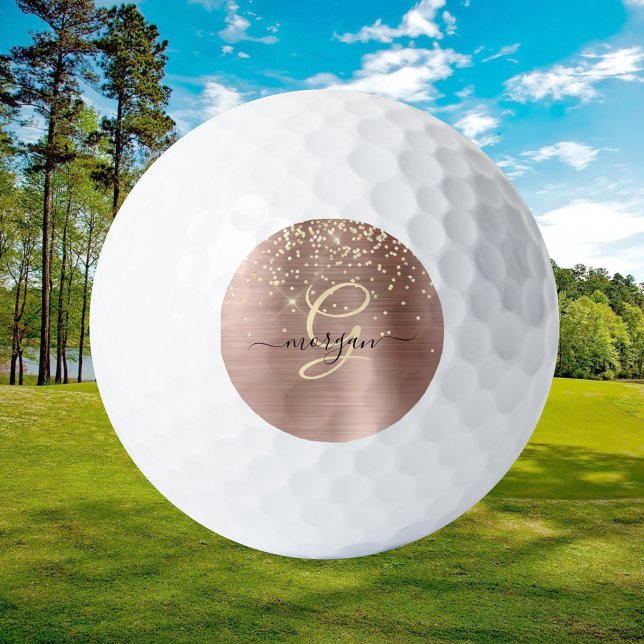 Balles De Golf Parties scintillant d'or, Monogramme d'or, Nom de  (Créateur téléchargé)