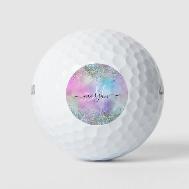 Balles De Golf Parties scintillant holographique Rainbow Pastels  (Devant)