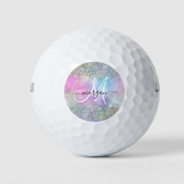 Balles De Golf Parties scintillant holographique Rainbow Pastels  (Devant)