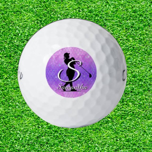 Balles De Golf Parties scintillant Monogramme violet océan (Tee off in style with a splash of sparkle!)