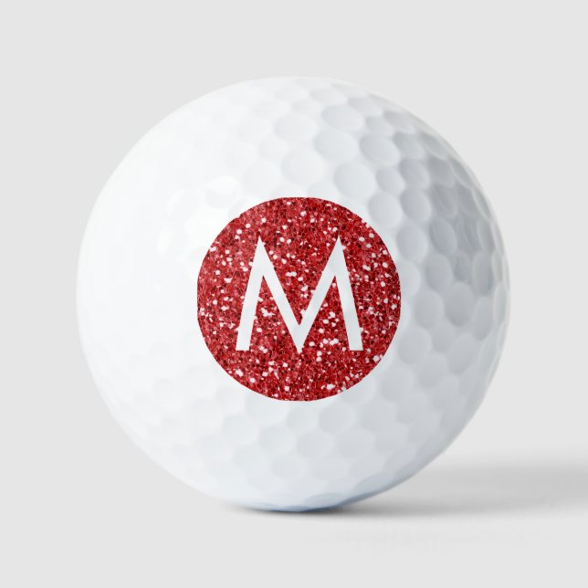Balles De Golf Parties scintillant rouge Moderne Monogramme initi (Recto)